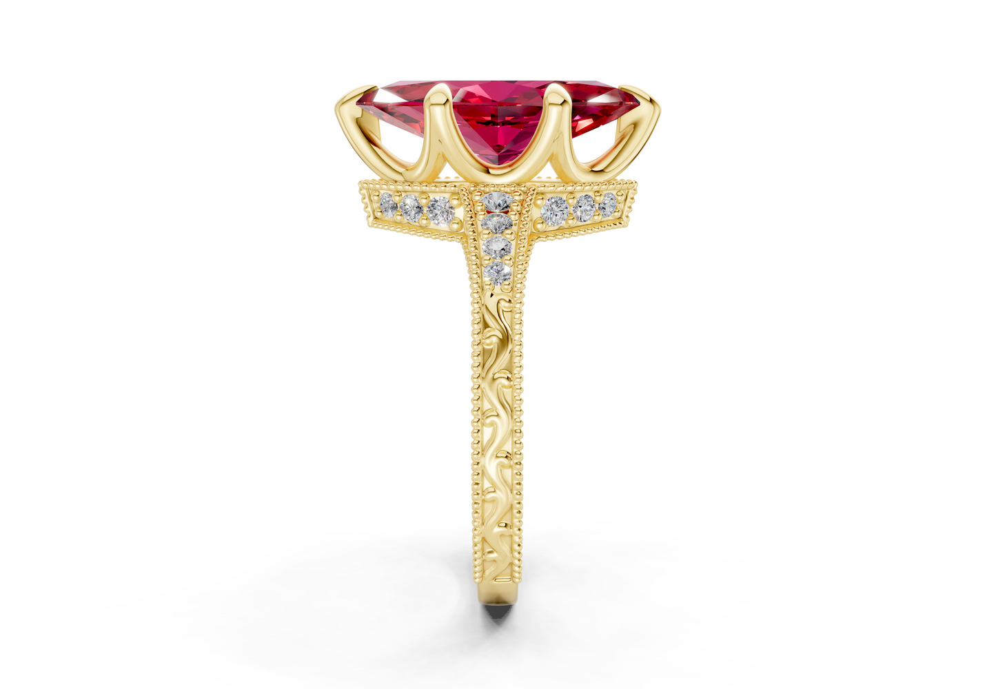 Asteria Ruby Gemstone Vintage Marquise Cut 2mm Engagement Ring