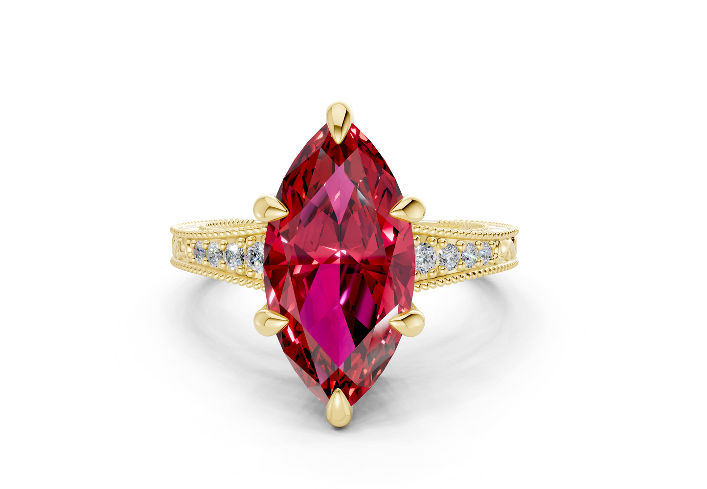 Asteria Ruby Gemstone Vintage Marquise Cut 2mm Engagement Ring