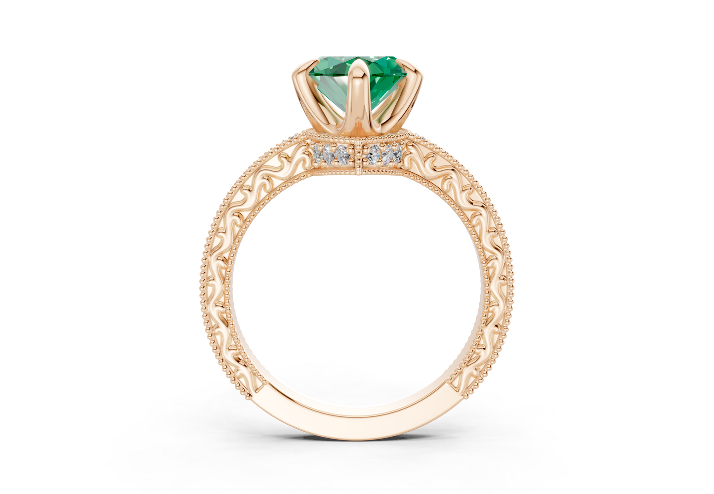 Asteria Emerald Gemstone Vintage Marquise Cut 2mm Engagement Ring