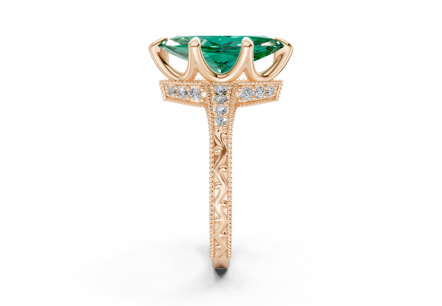 Asteria Emerald Gemstone Vintage Marquise Cut 2mm Engagement Ring