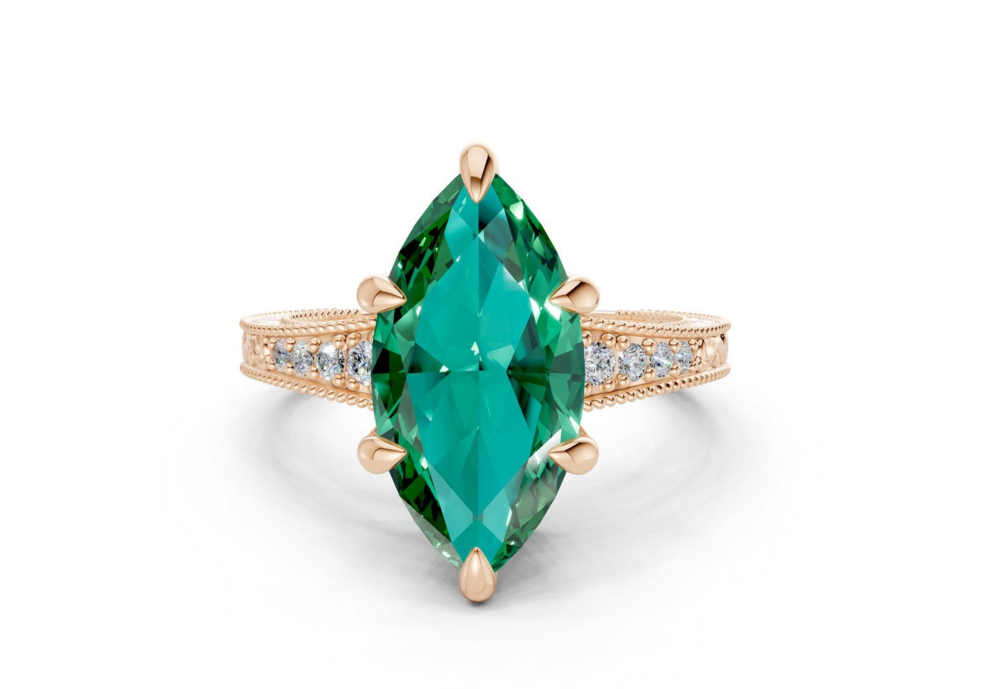 Asteria Emerald Gemstone Vintage Marquise Cut 2mm Engagement Ring