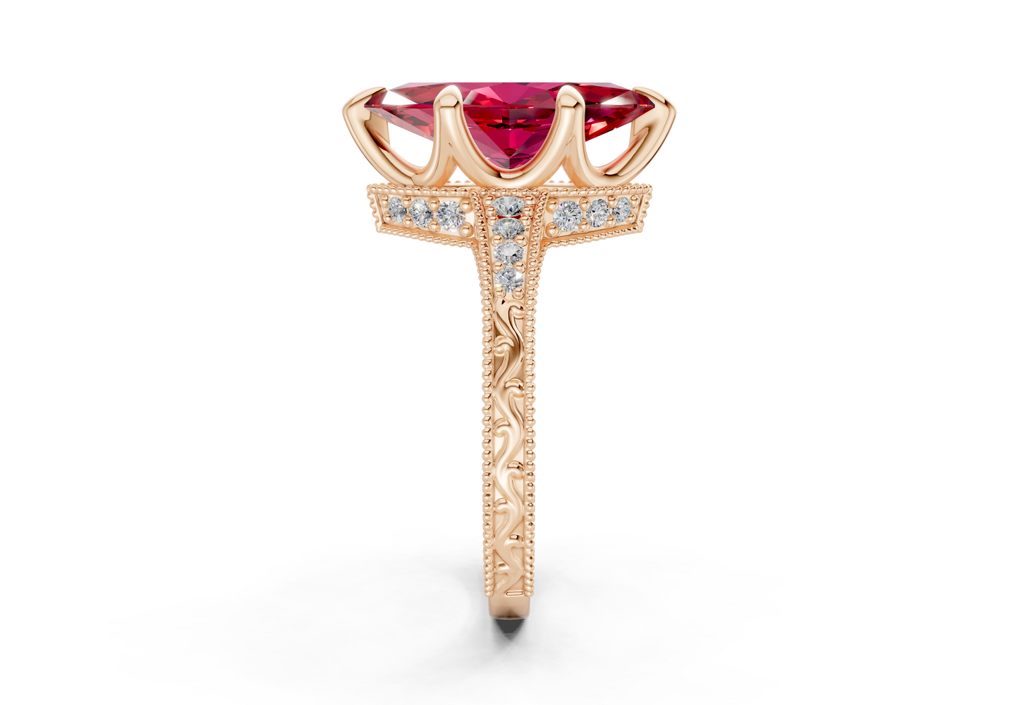 Asteria Ruby Gemstone Vintage Marquise Cut 2mm Engagement Ring