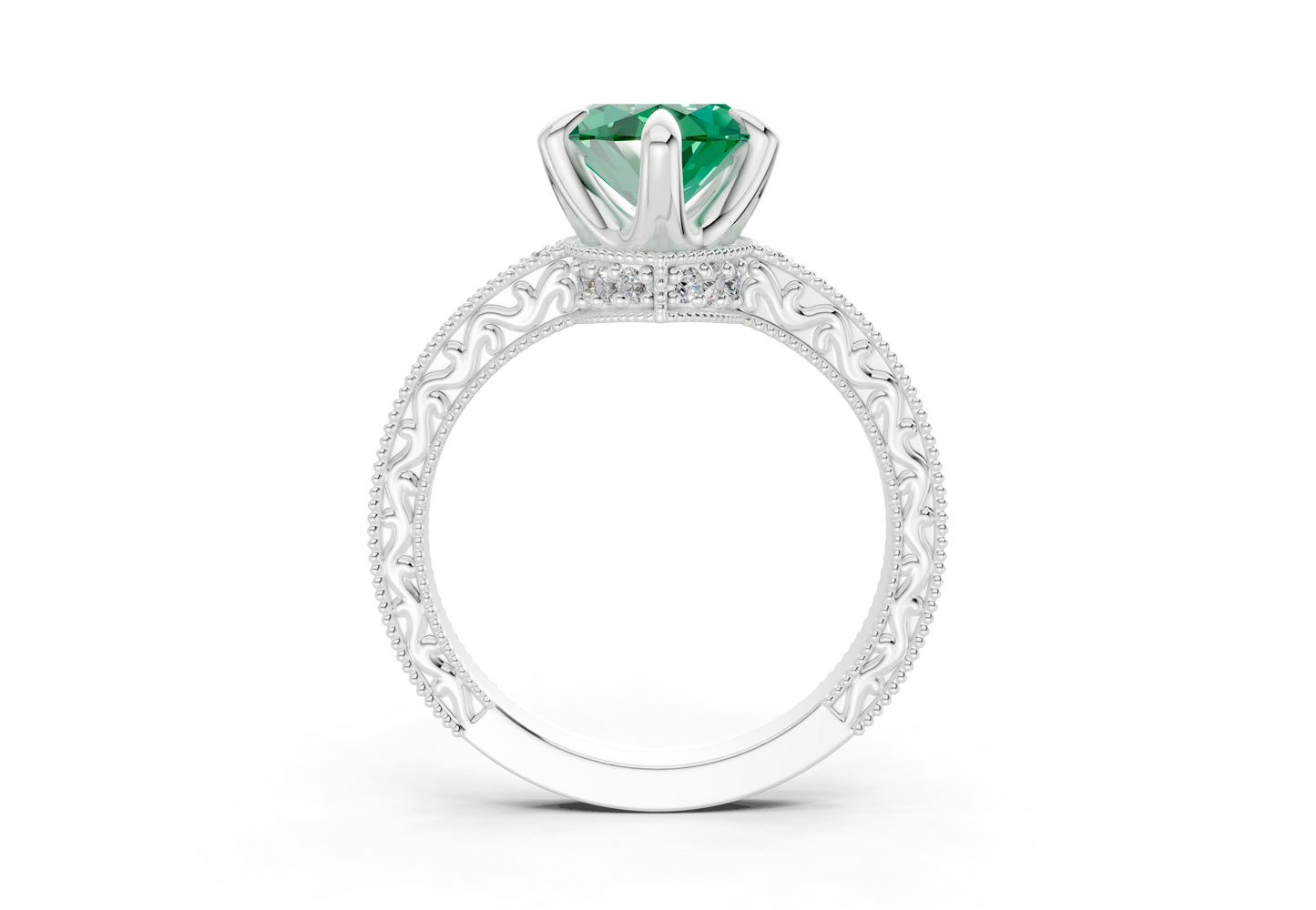 Asteria Emerald Gemstone Vintage Marquise Cut 2mm Engagement Ring