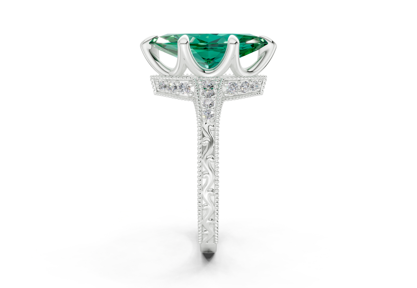 Asteria Emerald Gemstone Vintage Marquise Cut 2mm Engagement Ring