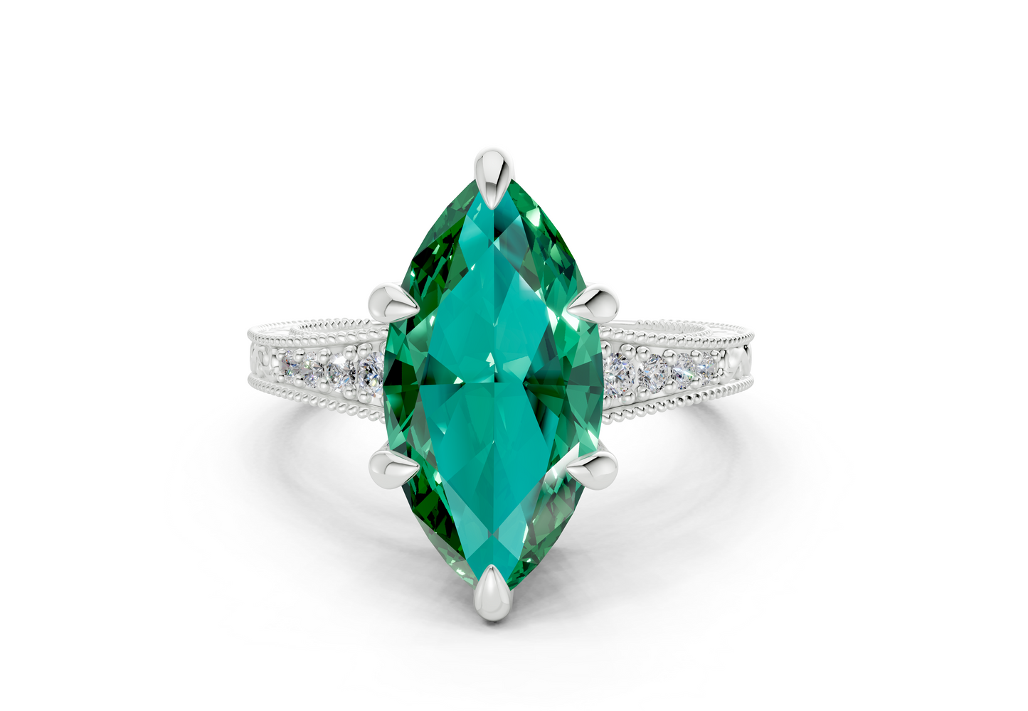 Asteria Emerald Gemstone Vintage Marquise Cut 2mm Engagement Ring