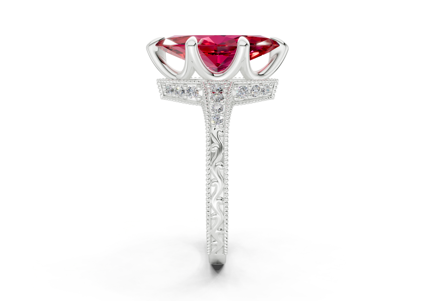 Asteria Ruby Gemstone Vintage Marquise Cut 2mm Engagement Ring