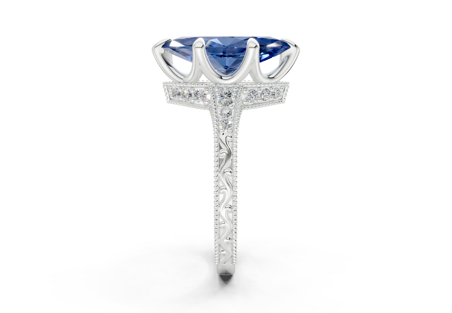 Asteria Sapphire Gemstone Vintage Marquise Cut 2mm Engagement Ring