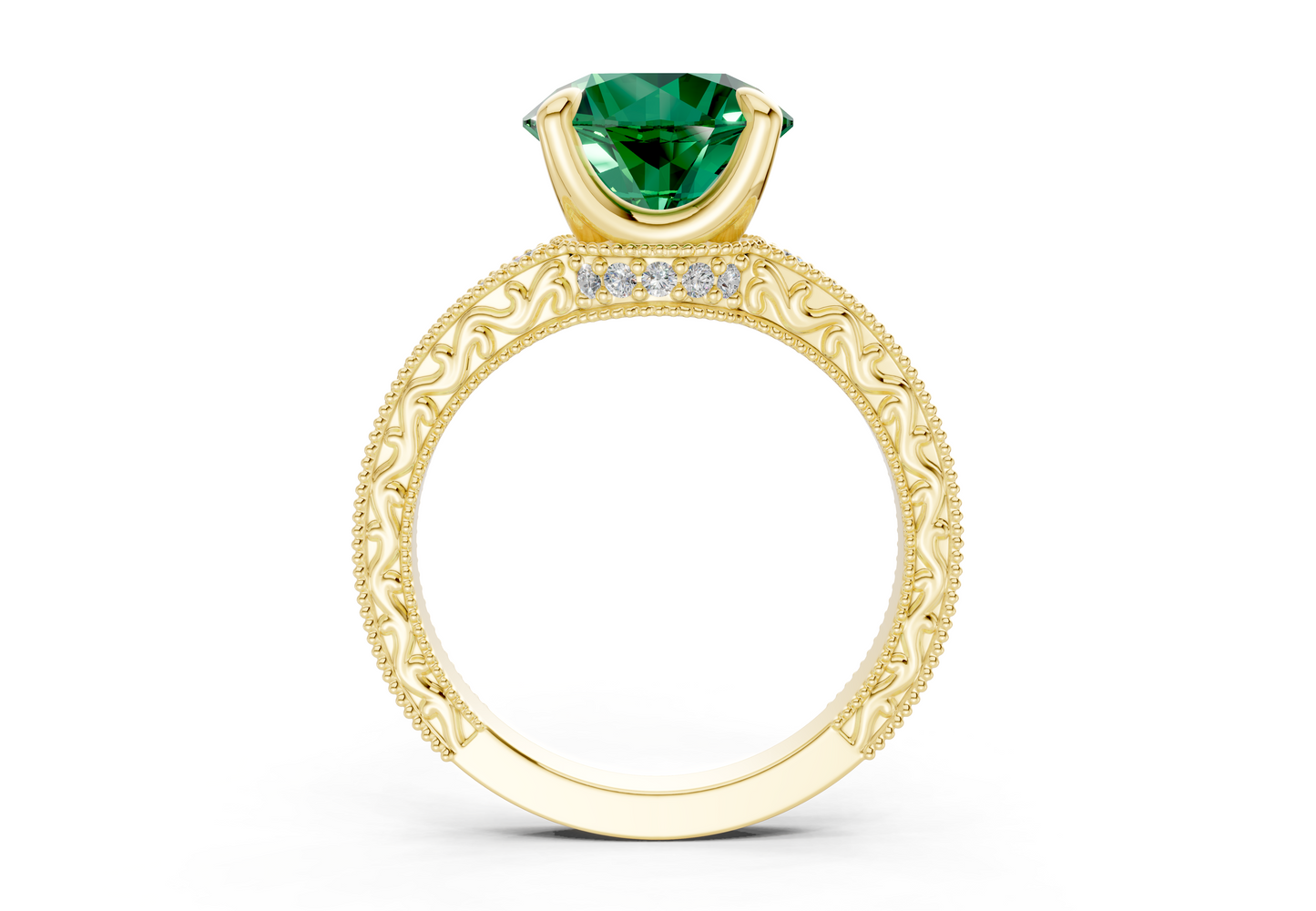 Asteria Emerald Gemstone Vintage Round Cut 2mm Engagement Ring