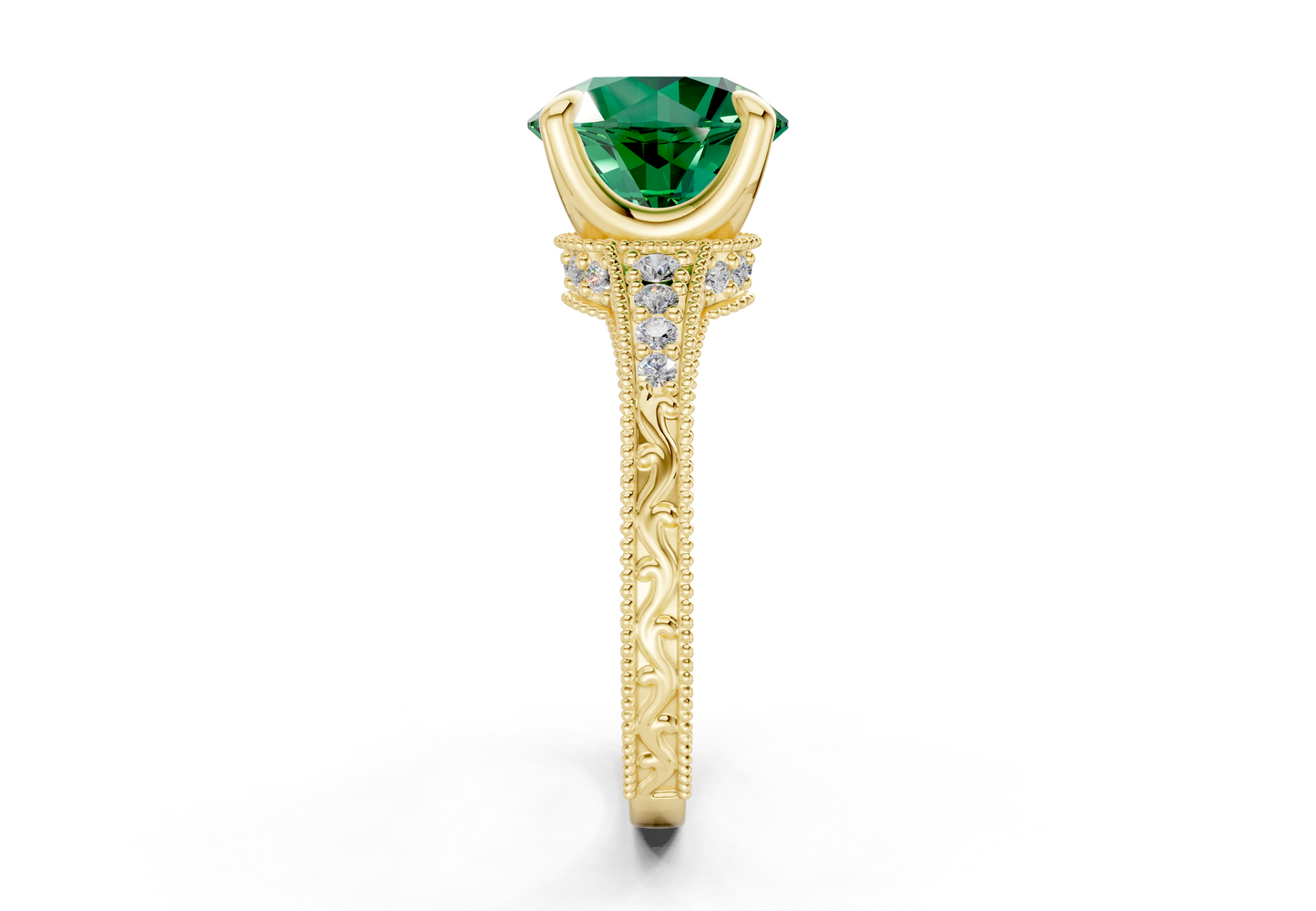 Asteria Emerald Gemstone Vintage Round Cut 2mm Engagement Ring