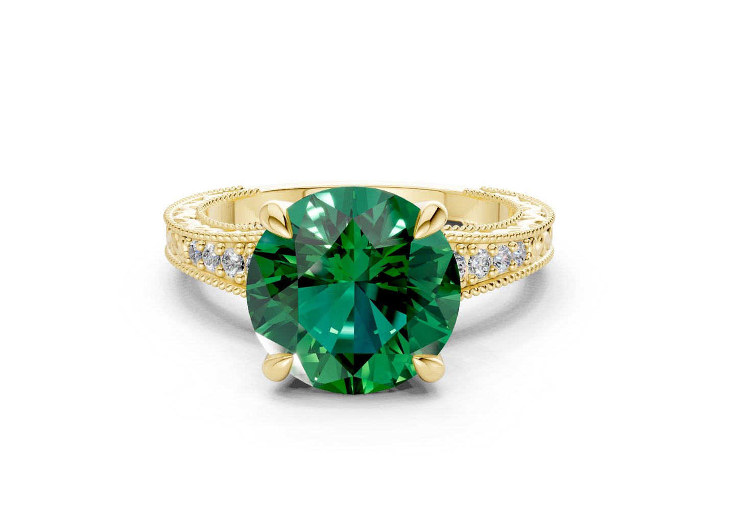 Asteria Emerald Gemstone Vintage Round Cut 2mm Engagement Ring