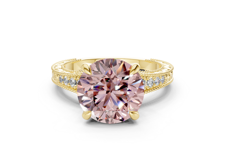 Asteria Pink Diamond Vintage Round Cut 2mm Engagement Ring