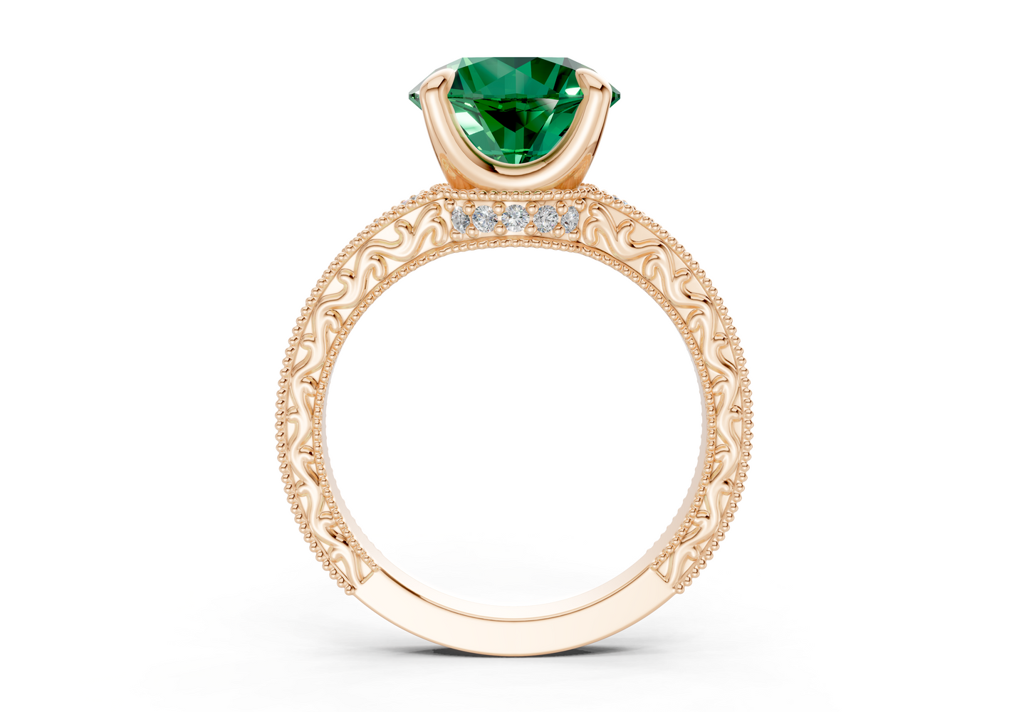 Asteria Emerald Gemstone Vintage Round Cut 2mm Engagement Ring