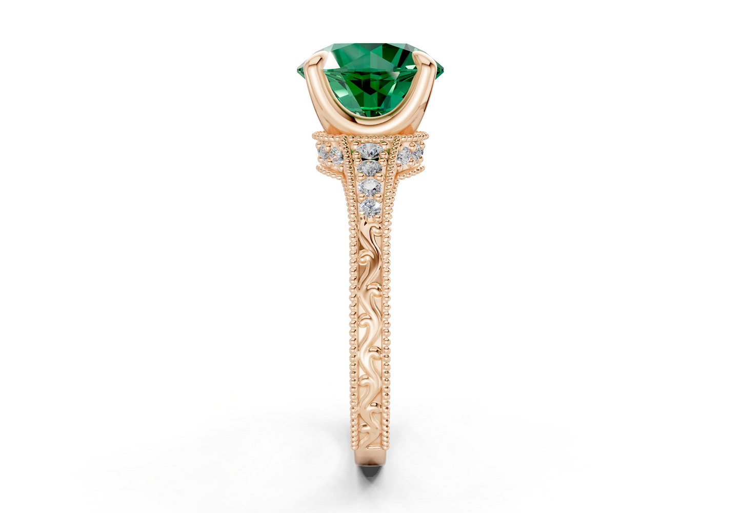 Asteria Emerald Gemstone Vintage Round Cut 2mm Engagement Ring