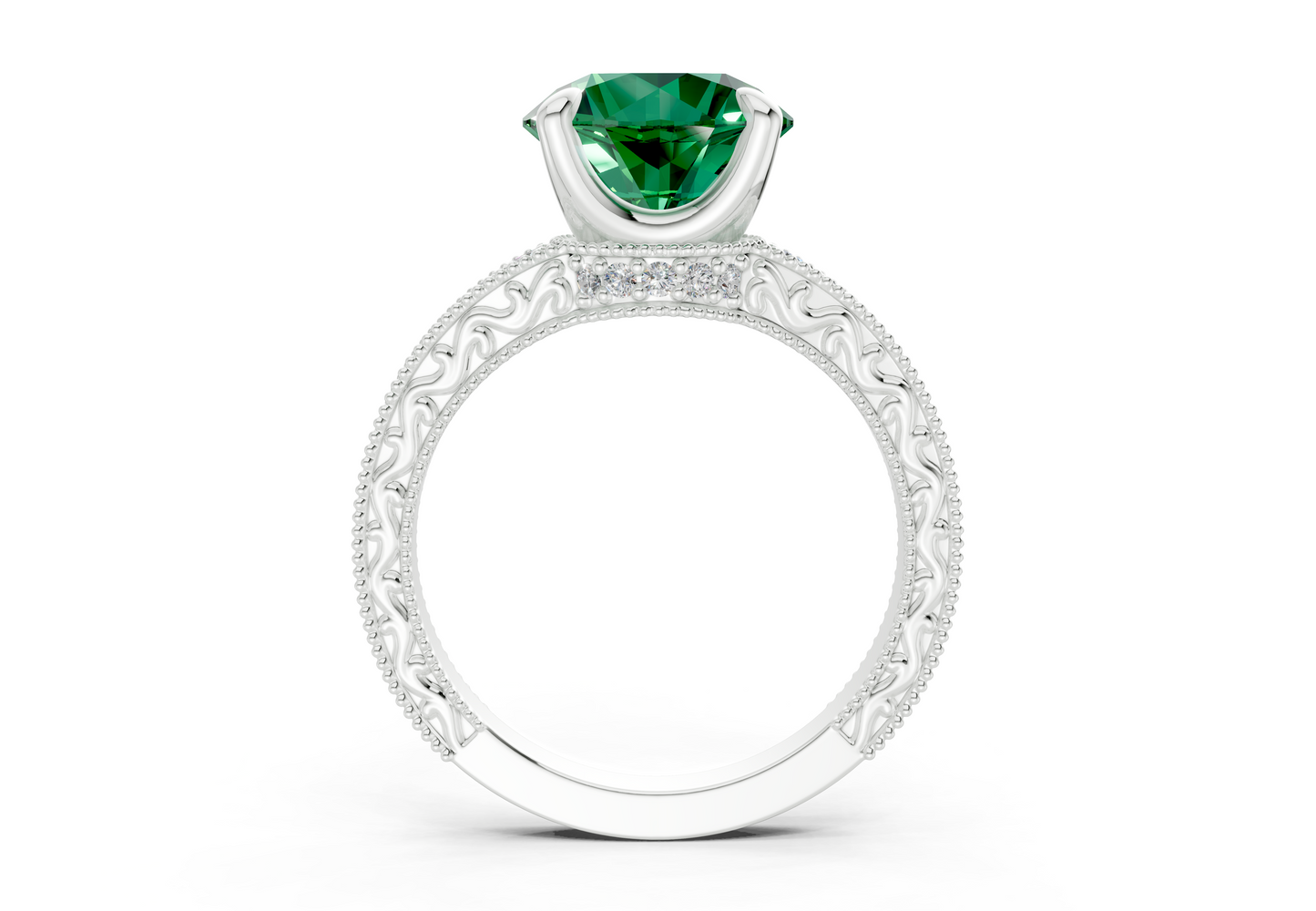 Asteria Emerald Gemstone Vintage Round Cut 2mm Engagement Ring