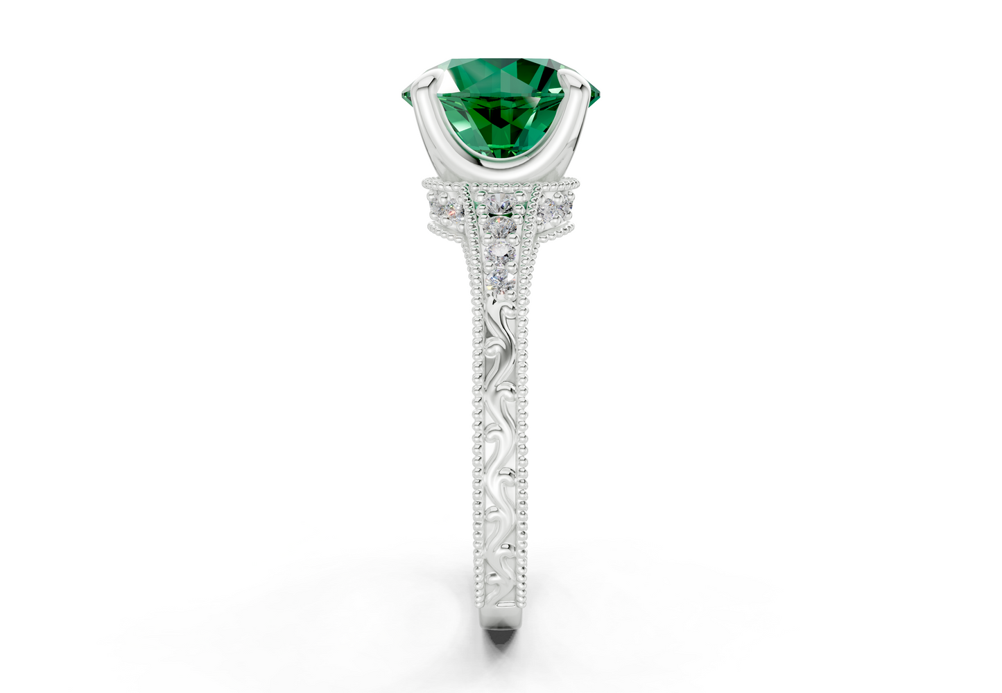 Asteria Emerald Gemstone Vintage Round Cut 2mm Engagement Ring