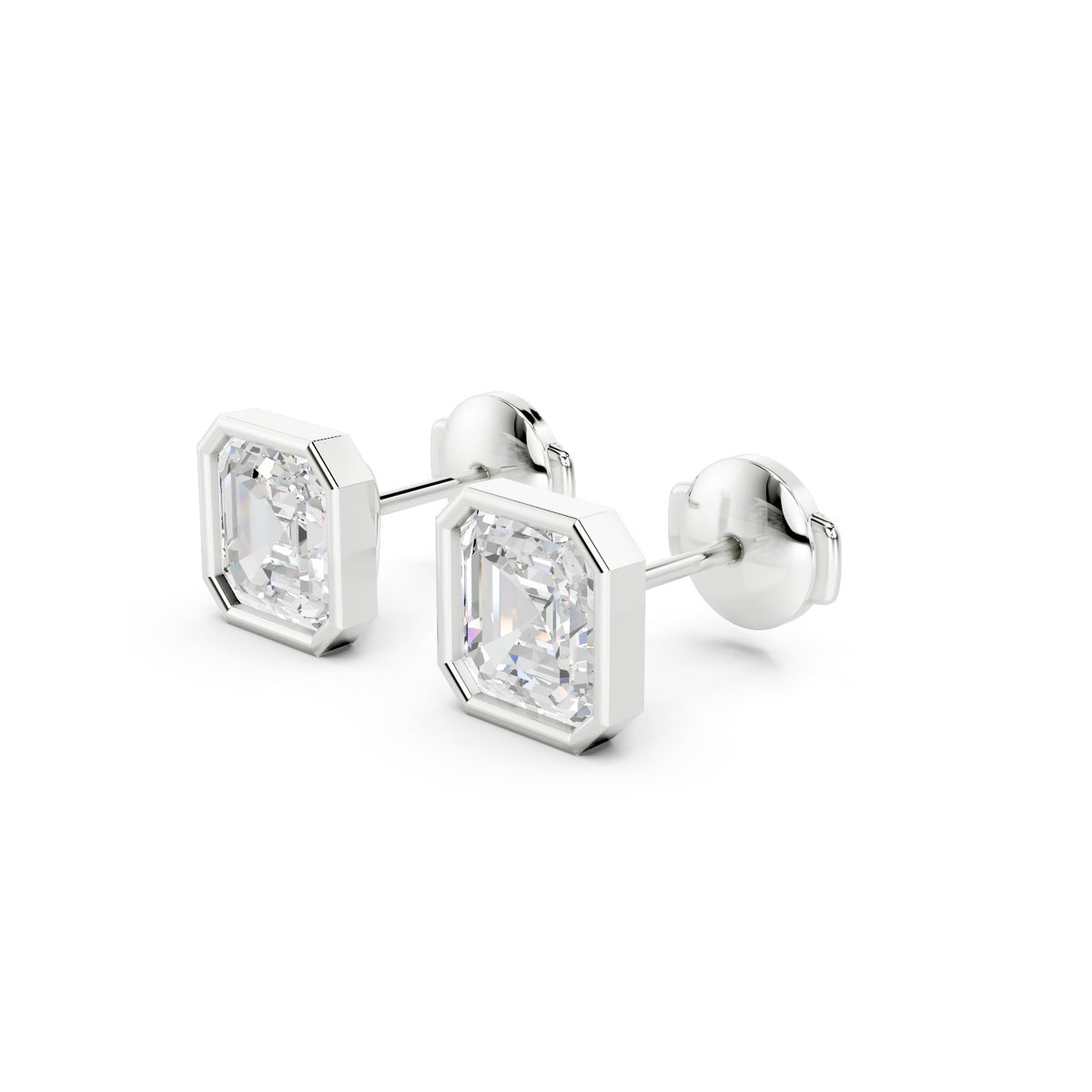 Bezel Set Martini Asscher Lab Diamond Studs
