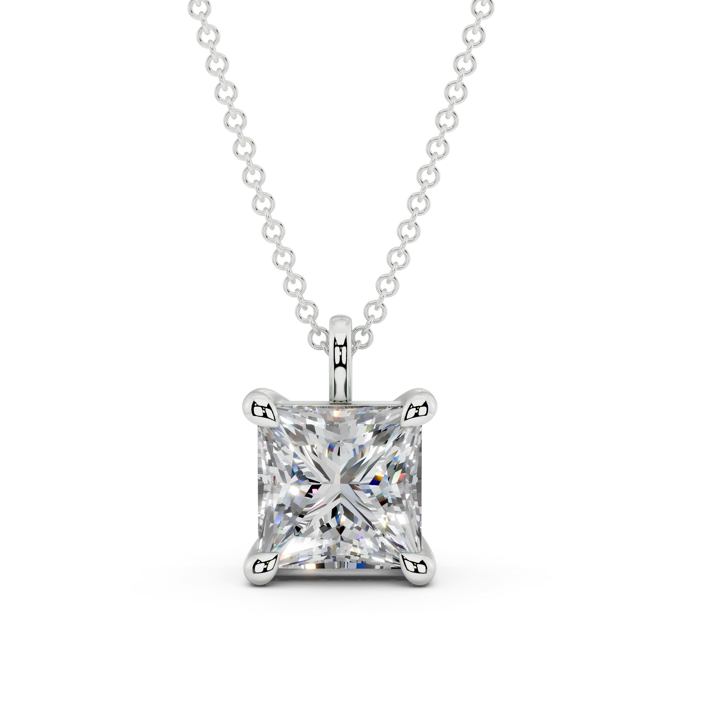 Classic Solitaire Princess Cut Diamond Necklace