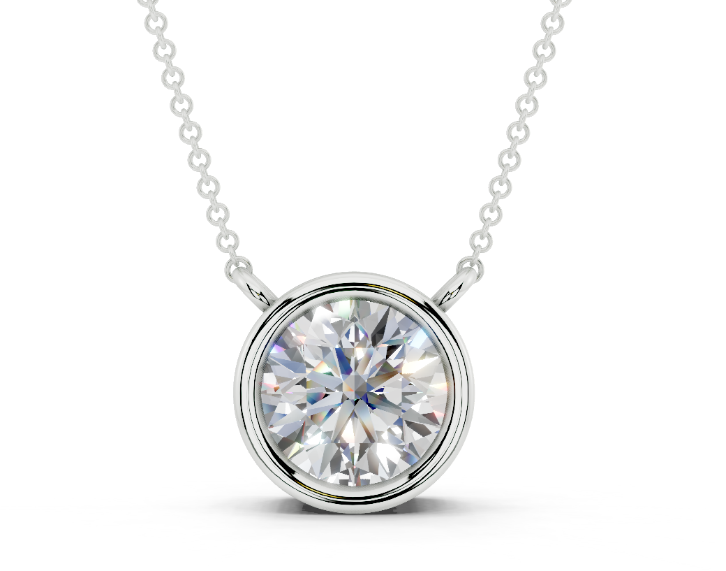 Bezel-set Solitaire Round Cut Diamond Necklace