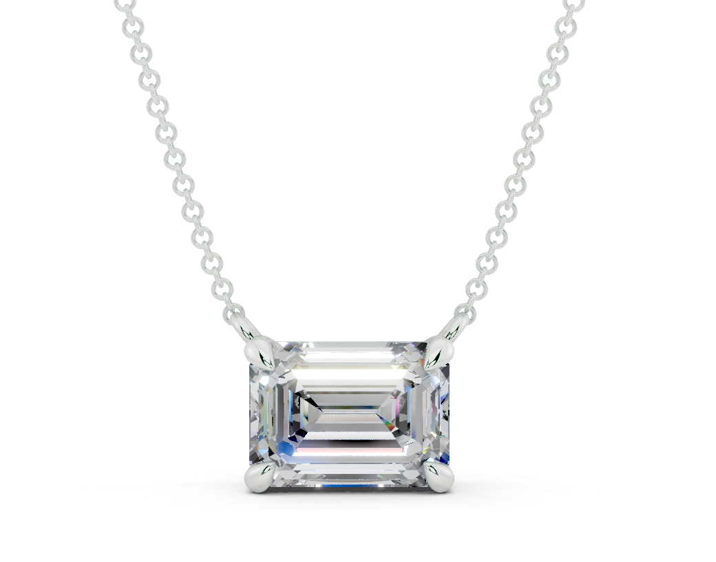 Diamond Solitaire Emerald Cut Diamond Necklace