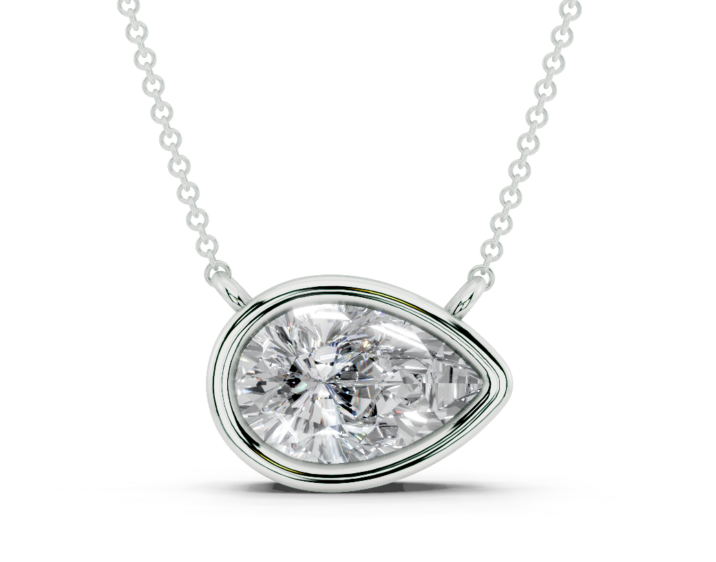 Bezel-set Solitaire Pear Cut Diamond Necklace