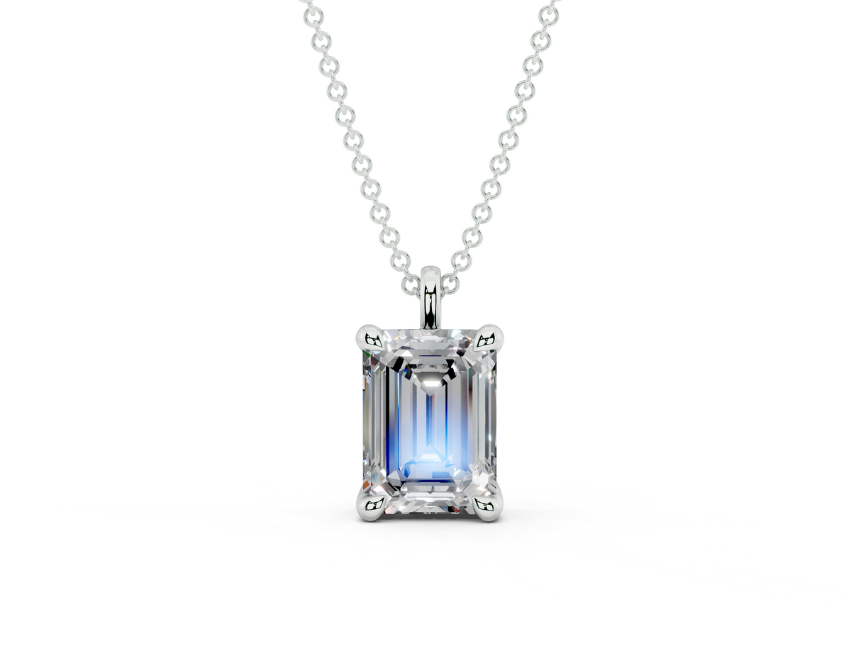 Classic Solitaire Emerald Cut Diamond Necklace