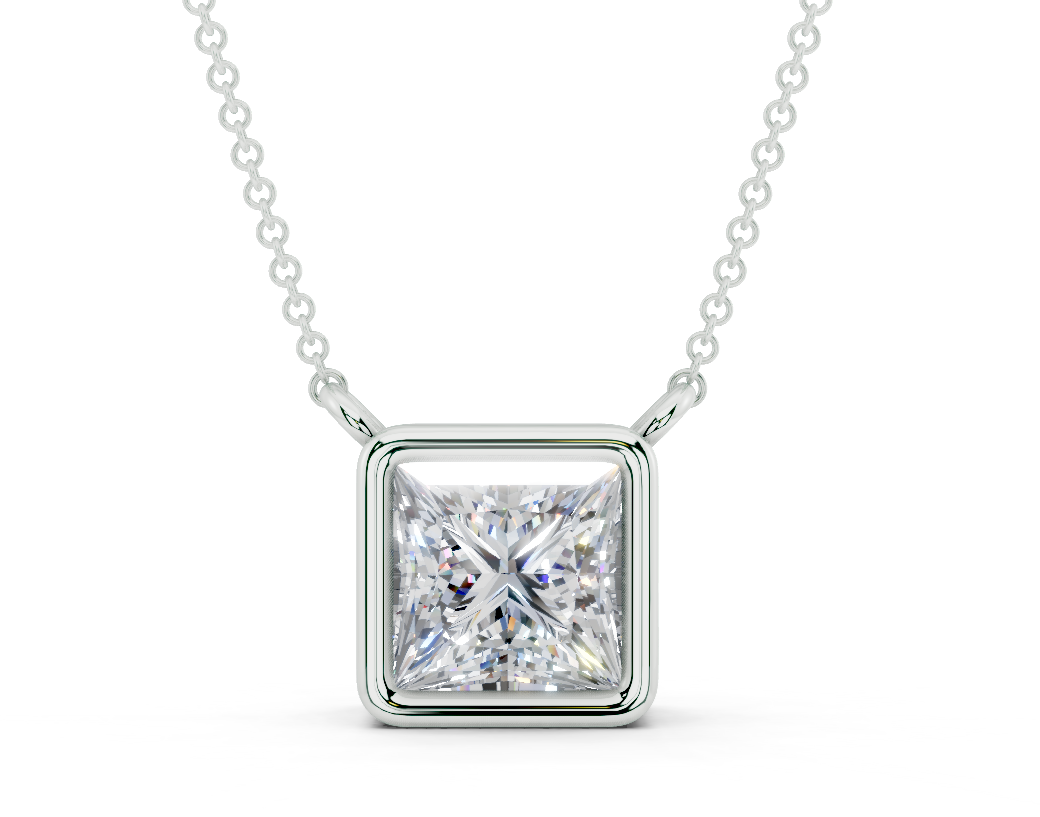 Bezel-set Solitaire Princess Cut Diamond Necklace