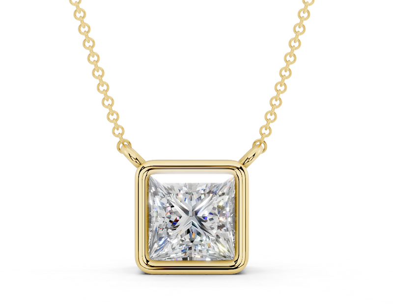 Bezel-set Solitaire Princess Cut Diamond Necklace