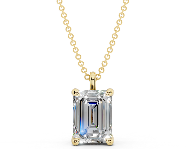 Classic Solitaire Emerald Cut Diamond Necklace