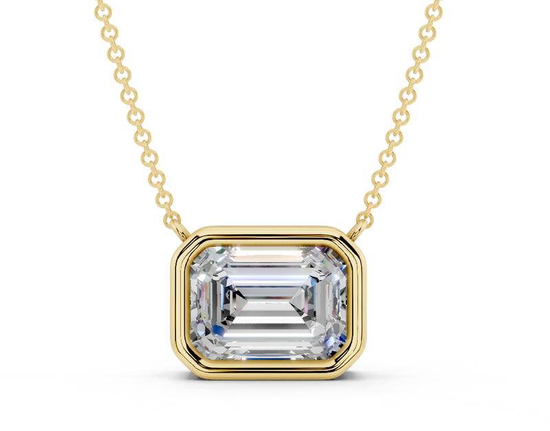 Bezel-set Solitaire Emerald Cut Diamond Necklace