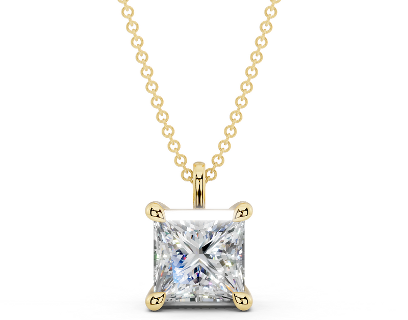 Classic Solitaire Princess Cut Diamond Necklace