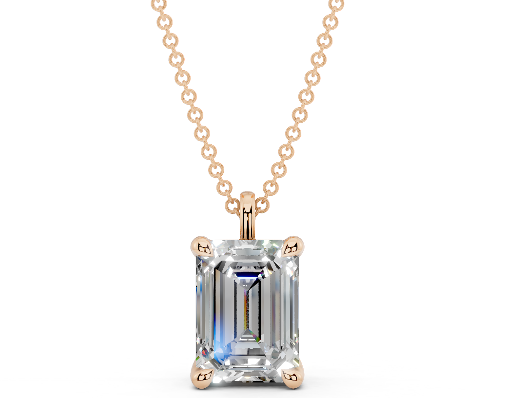 Classic Solitaire Emerald Cut Diamond Necklace
