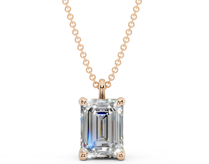 Classic Solitaire Emerald Cut Diamond Necklace