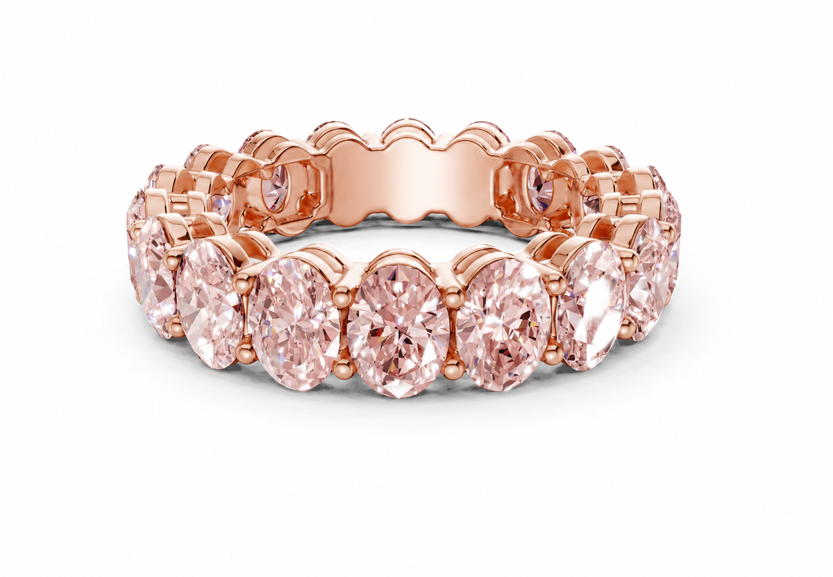 Melrose Oval Cut Pink Diamond Eternity Band, 3 ct, 14K Rose Gold, Size 7