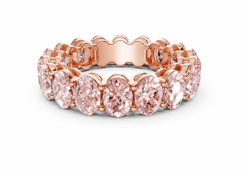 Melrose Oval Cut Pink Diamond Eternity Band, 3 ct, 14K Rose Gold, Size 7
