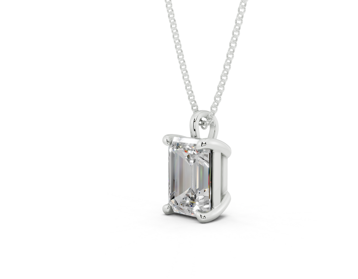 Classic Solitaire Emerald Cut Diamond Necklace