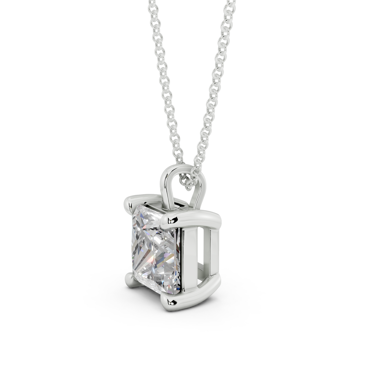 Classic Solitaire Princess Cut Diamond Necklace