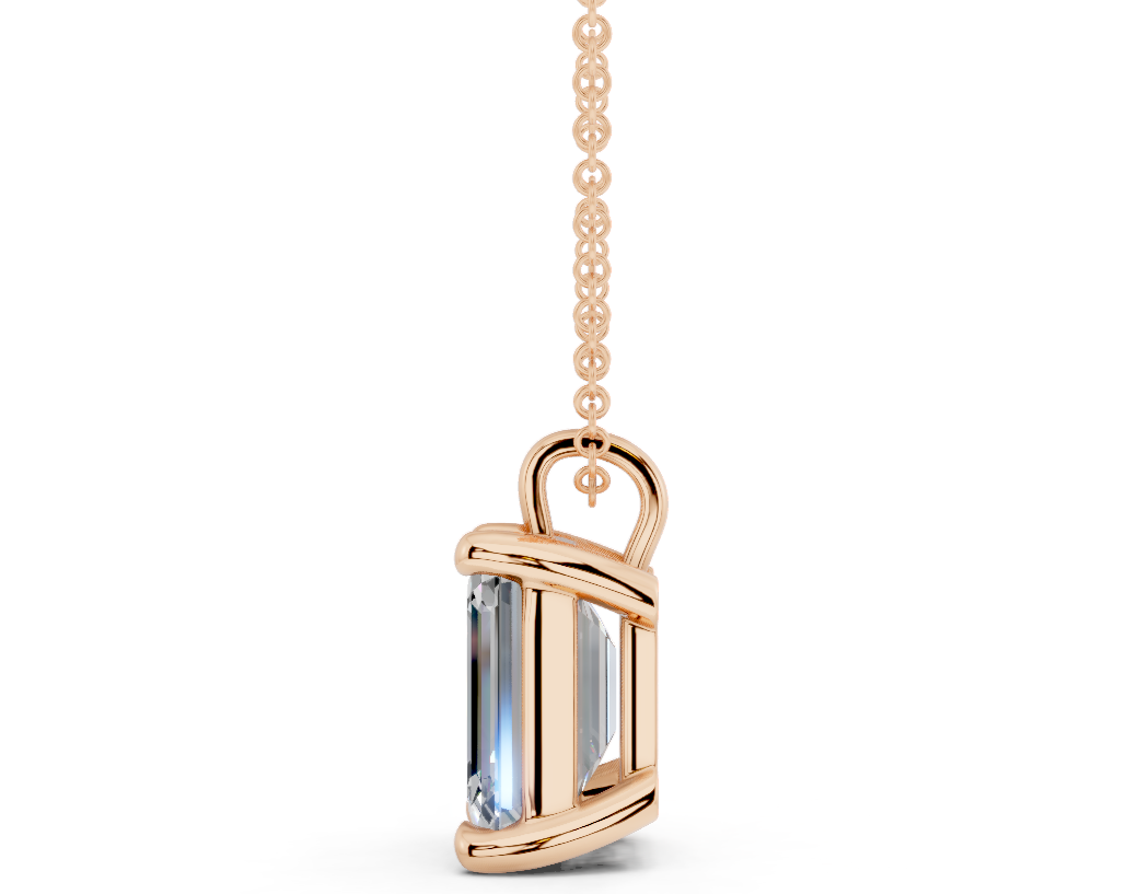 Classic Solitaire Emerald Cut Diamond Necklace