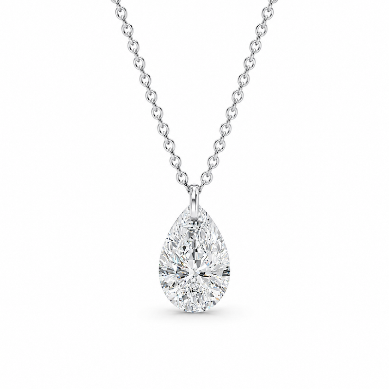 2.01 ct Pear Lab-Grown Diamond Floating Solitaire Pendant, 14K White Gold, 18