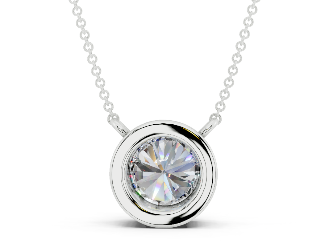 Bezel-set Solitaire Round Cut Diamond Necklace