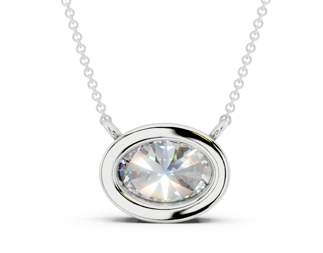 Bezel-set Solitaire Oval Cut Diamond Necklace