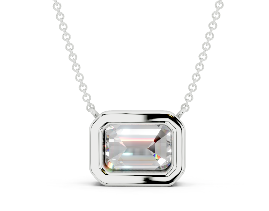 Bezel-set Solitaire Emerald Cut Diamond Necklace