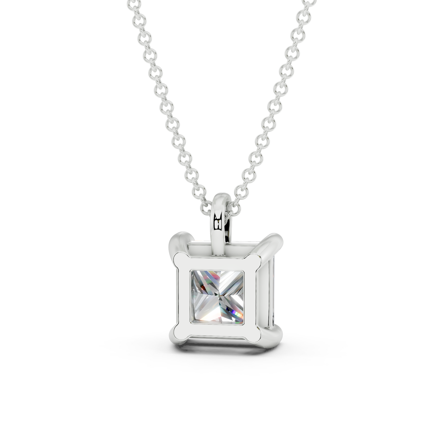 Classic Solitaire Princess Cut Diamond Necklace
