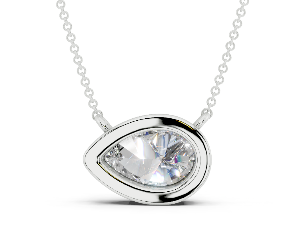 Bezel-set Solitaire Pear Cut Diamond Necklace