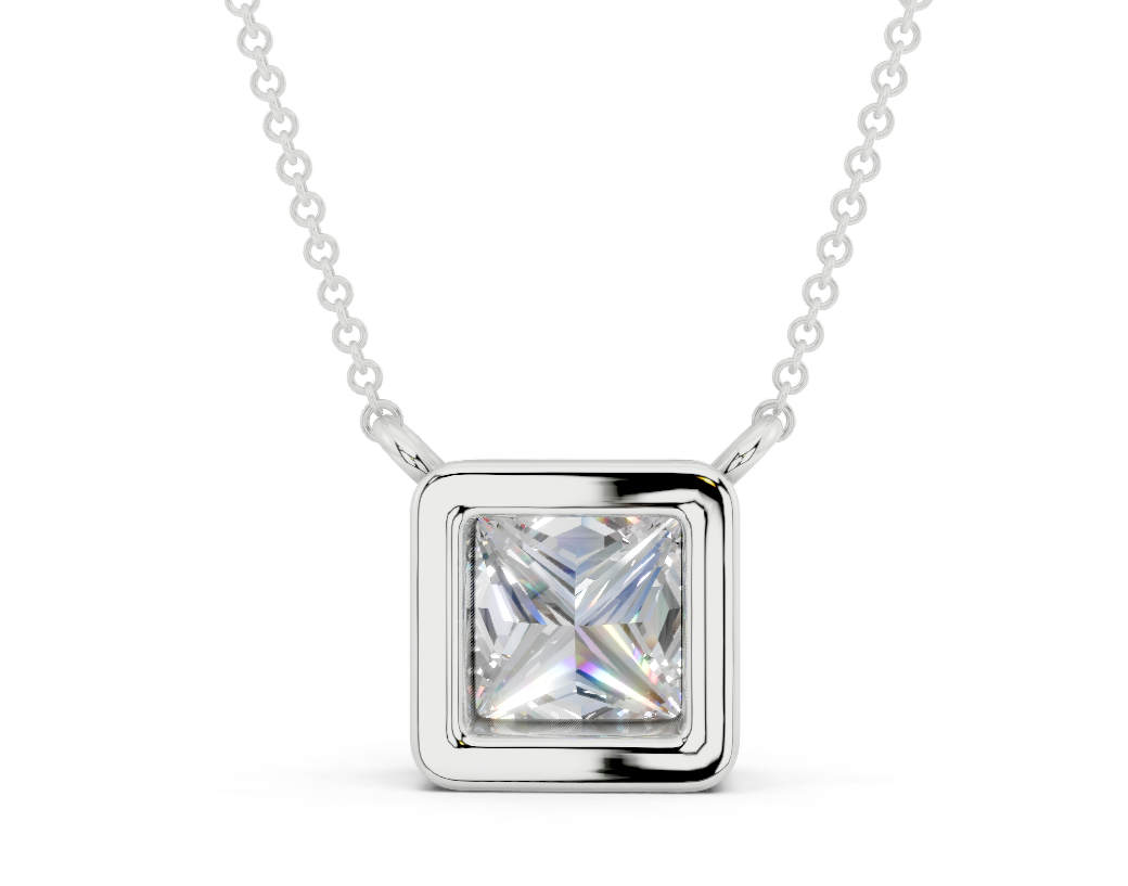 Bezel-set Solitaire Princess Cut Diamond Necklace
