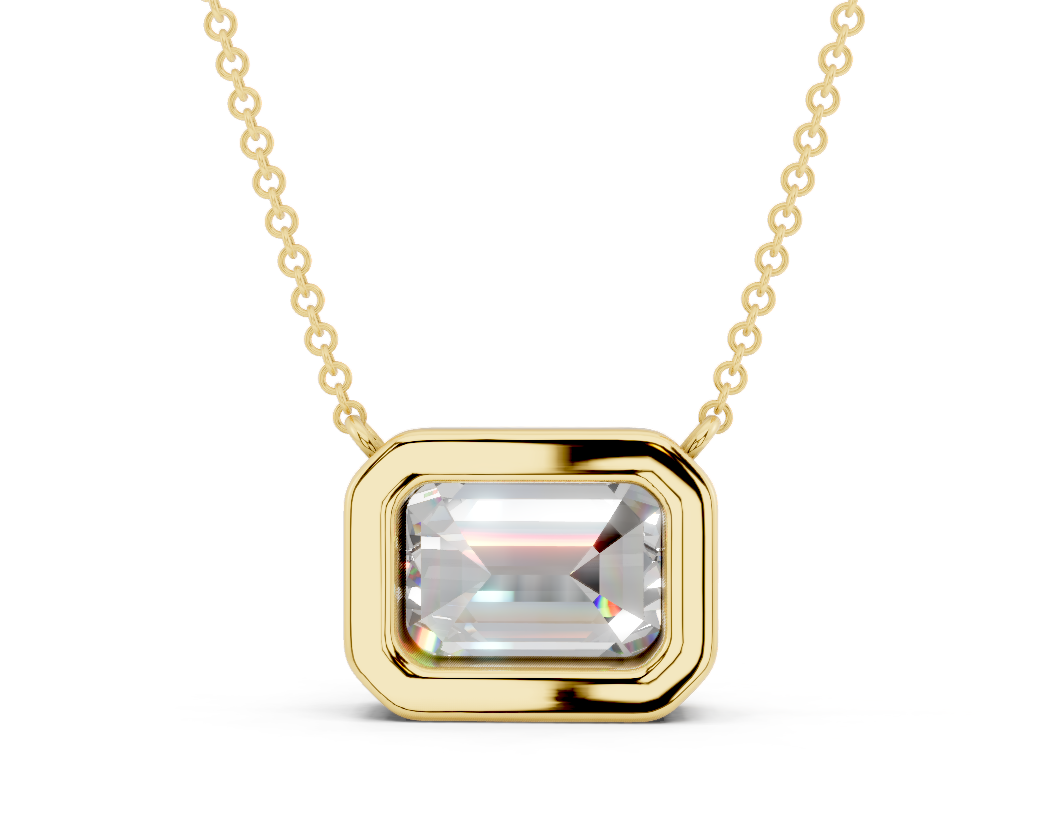 Bezel-set Solitaire Emerald Cut Diamond Necklace