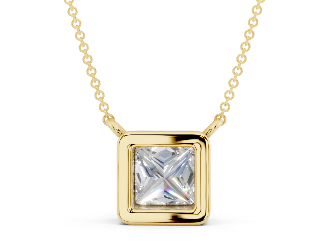 Bezel-set Solitaire Princess Cut Diamond Necklace