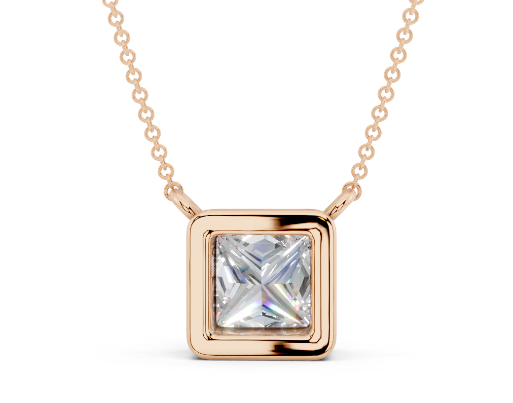 Bezel-set Solitaire Princess Cut Diamond Necklace