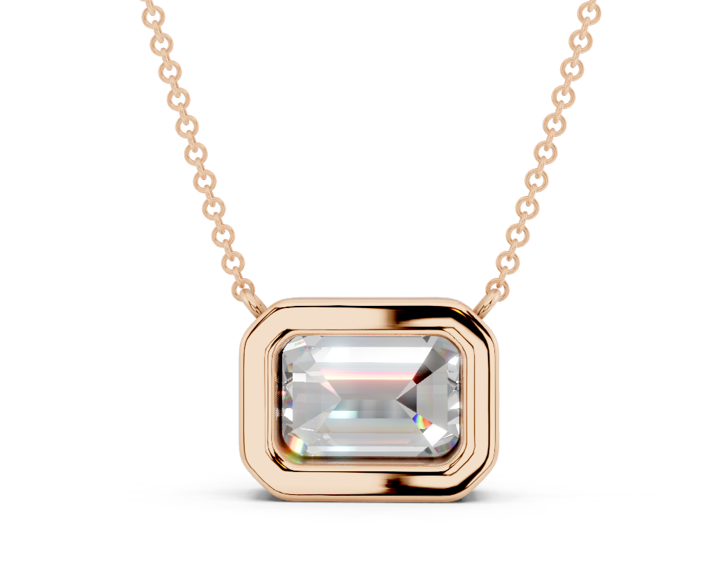 Bezel-set Solitaire Emerald Cut Diamond Necklace
