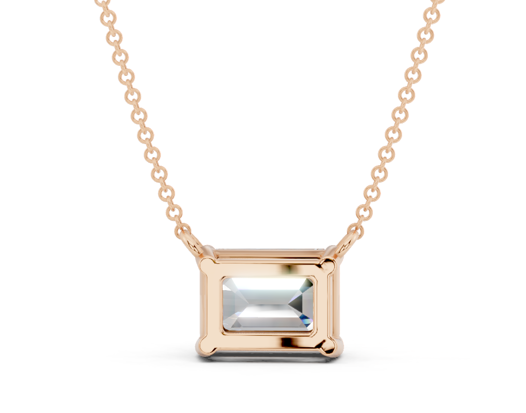 Diamond Solitaire Emerald Cut Diamond Necklace