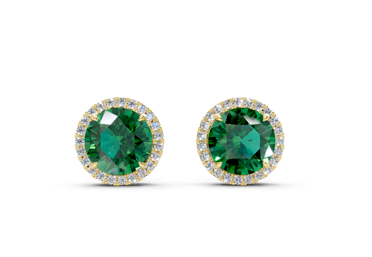 Marseille Halo Emerald Gemstone Round Cut Studs